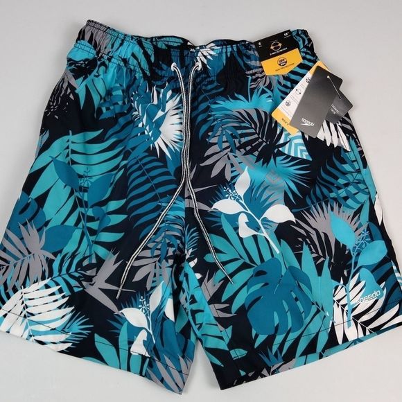 Speedo 8" Palm Leaf Swim Trunks Men's Small NWT Stretch - Picture 1 of 6